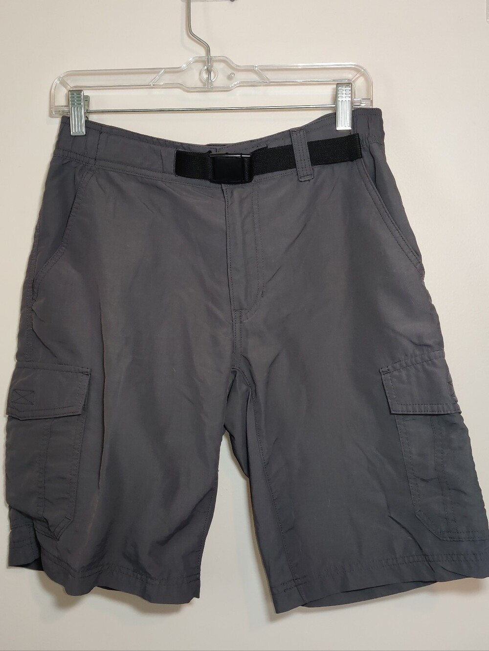 Eddie Bauer Mens Cargo Hiking Shorts Belted Gray Nylon Lightweight Quick Dry Sm